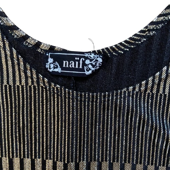 Naïf Gold Black Slinky Short Sleeve Blouse Size L Shimmer Relaxed Fit Party Fun - Picture 6 of 9